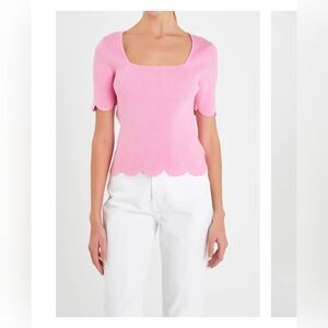 English Factory Scalloped square neck sweater top